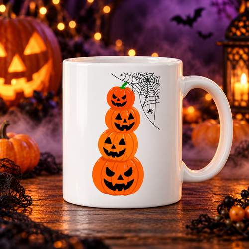Halloween-Tasse mit Kürbis und Fledermäusen